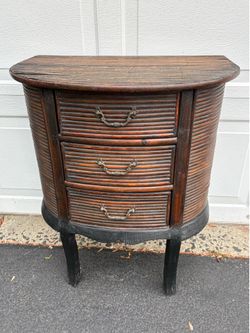 Half Moon 3 Drawer Accent Cabinet Table Wood and Burnt Bamboo 23” wide x 15” deep x 27” high