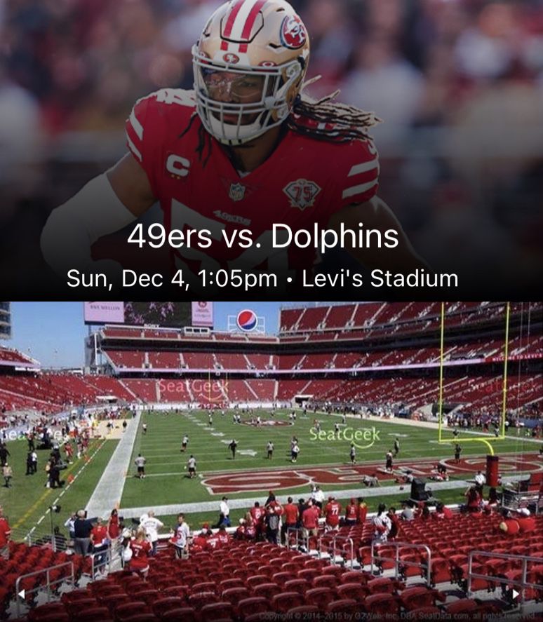 49ERS vs DOLPHINS (2 Tickets + Parking Pass)