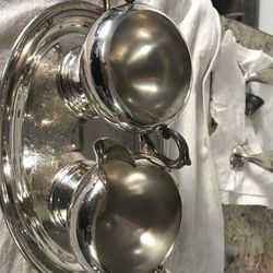 Cream and sugar silver plate and tray