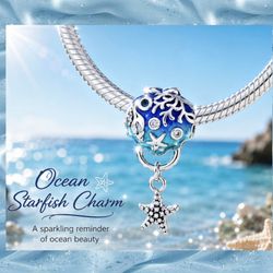 Sterling Silver Ocean Starfish Treasure Chest Charm on Card. 