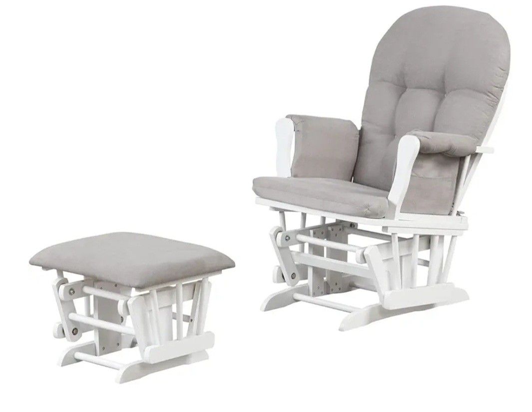 Glider and Ottoman with Arm Rest ,White with Gray