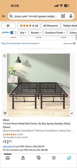 Zinus 14 Inch Rumi Metal Bed Frame, No Box Spring Needed, Black, Queen