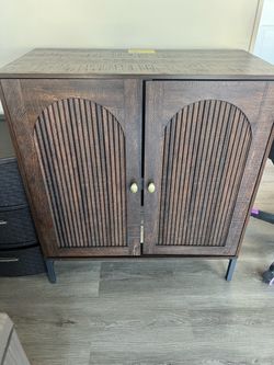 Modern Arched Cabinet with Storage, Brown Fluted Arch Wooden Cabinet w/Adjustable Shelf