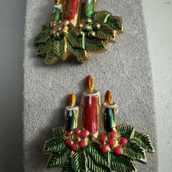 Vintage 60's Christmas Candle Holiday Pin/Candle Pin/Holiday Jewelry/Lapel Pin/Sweater Pin/Coat Pin/Painted Candle Christmas Pin