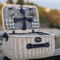 Wicker Picnic Basket Set - Insulated Cooler (like new)