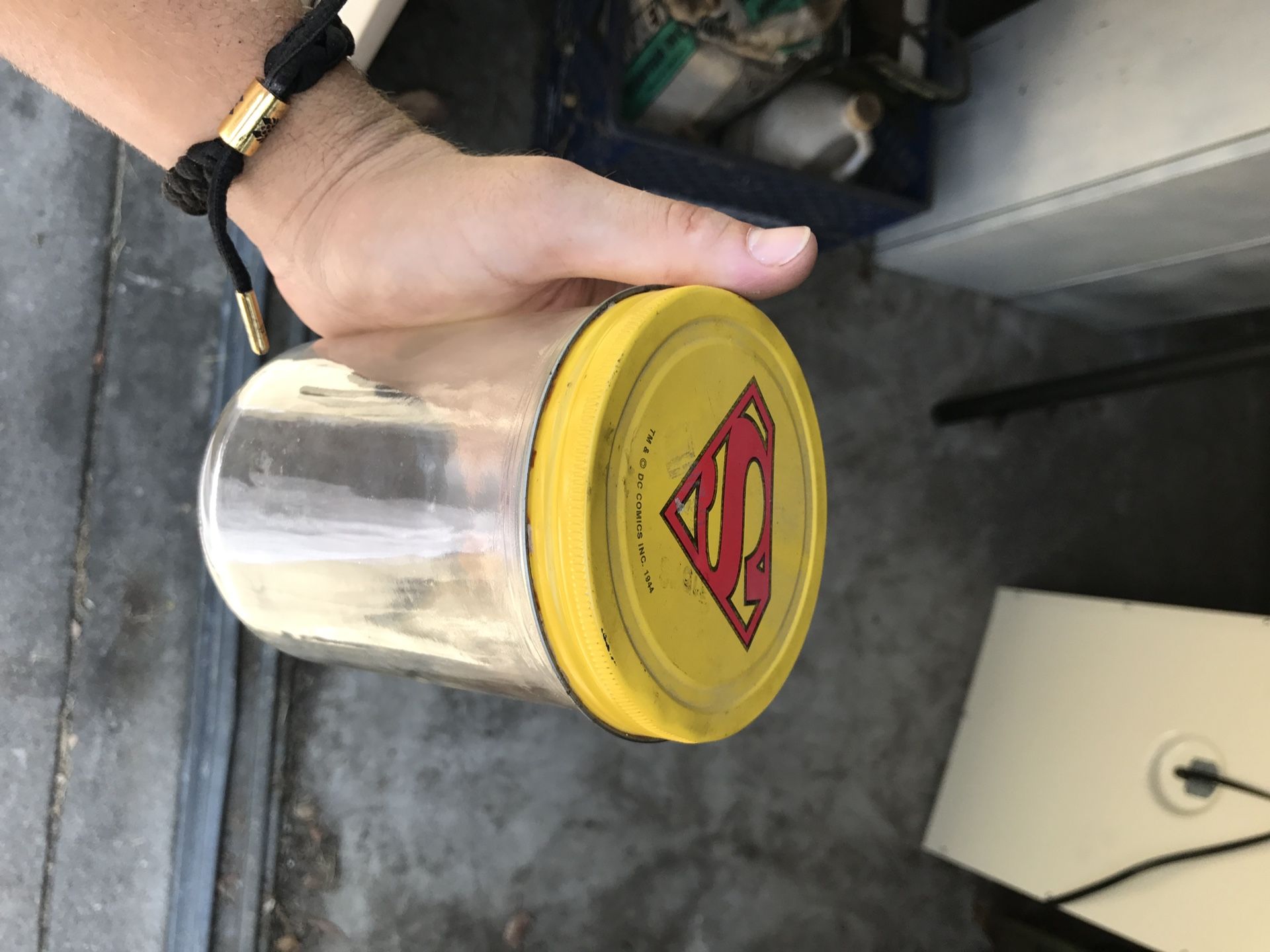 Antique Superman Glass Jar 1944