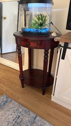 Cherry Wood Oval Accent Table with Drawer