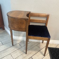 Mid-Century Gossip Bench Or Telephone Table ~Wooden Table With Attached Chair~