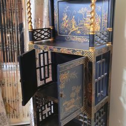 Oriental cabinet solid wood hand carved and painted 