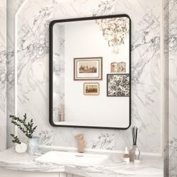 Black Framed Mirror for Bathroom, 22x30 Matte Black Rectangle Bathroom Wall Mirror with Metal Frame, Anti-Rust, Tempered Glass,