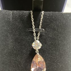 Nano Morganite And Moissanite Silver Pendant 