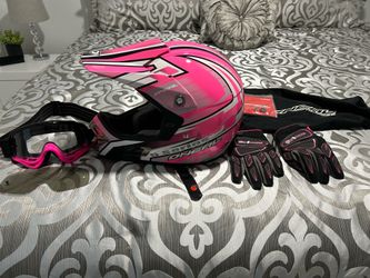 O’Neal racing helmet with goggles and gloves