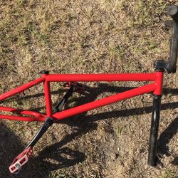 Red BMX Frame Cranks Bars Forks