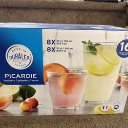 Set Of 16 Duralex Picardie Glasses- New In Box 