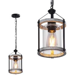 Farmhouse Glass Pendant Light Fixtures,Wood Pendant Light  