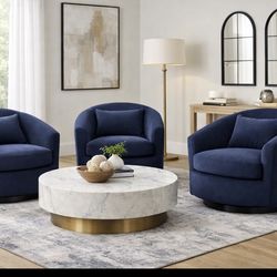 3 Brand New Navy Swivel Accent Chairs – Modern Designer Style