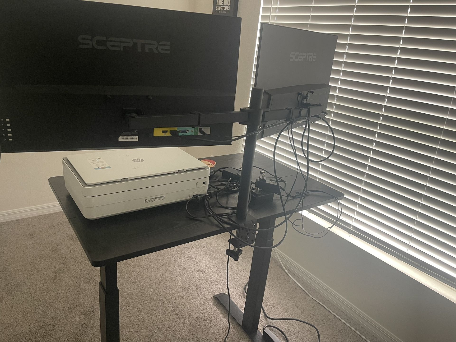 Desk With monitors And Printer