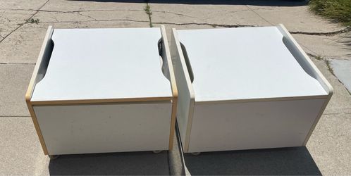 Wooden storage bins on casters.  Free