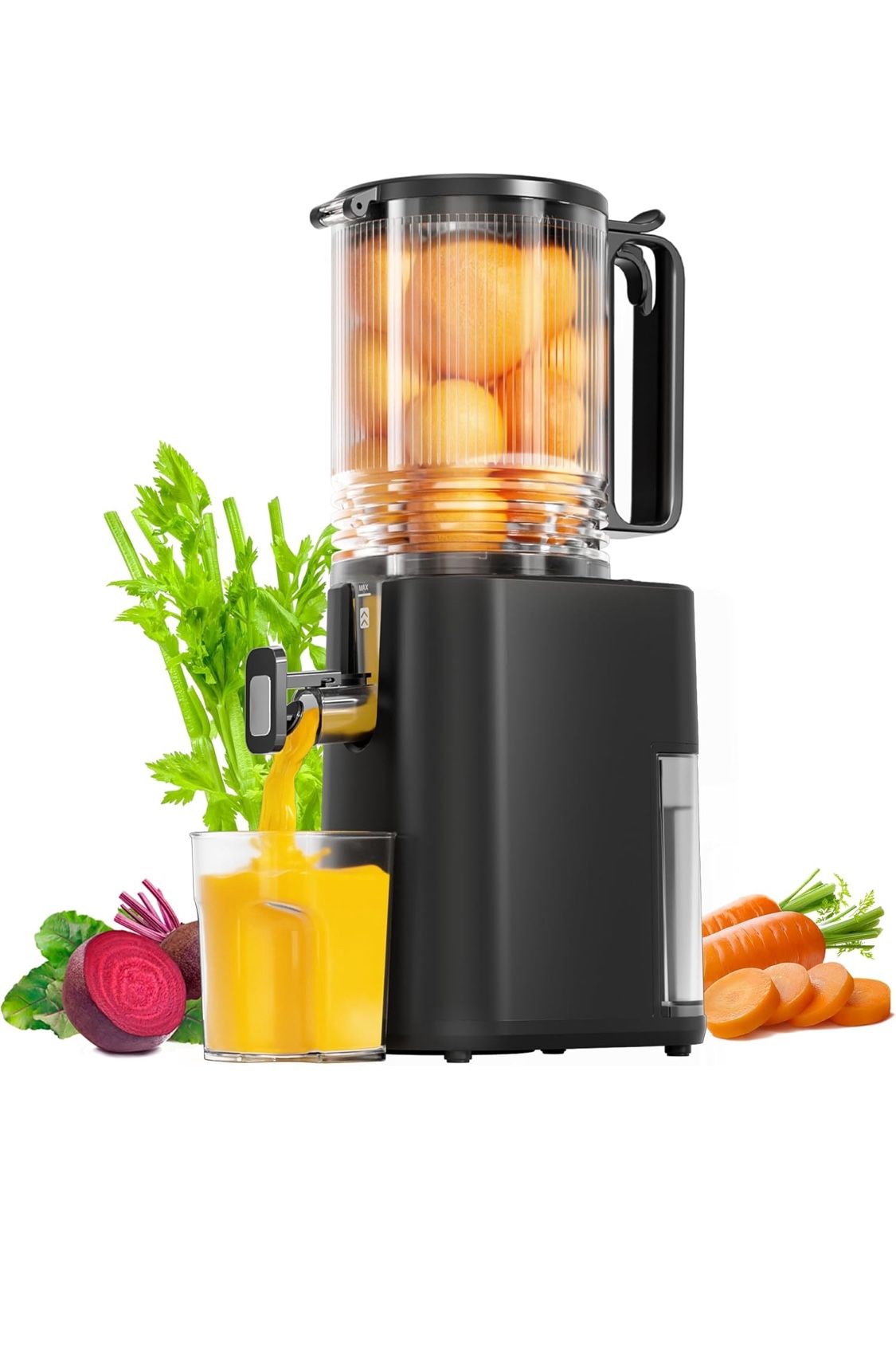 Cold Press Juicer, 5.5inch Wide Feed Chute Juicer Machine, Slow Masticating Juicer for Whole Vegetables & Fruits, Black