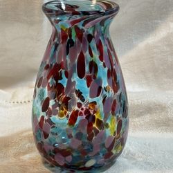 Vibrant Ron Hinkle Art Glass Confetti Vase | Hand-Blown West Virginia Glass, Approx 4.75" Tall