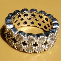 Double Row Round Cut White Sapphire Silver Ring Size 7