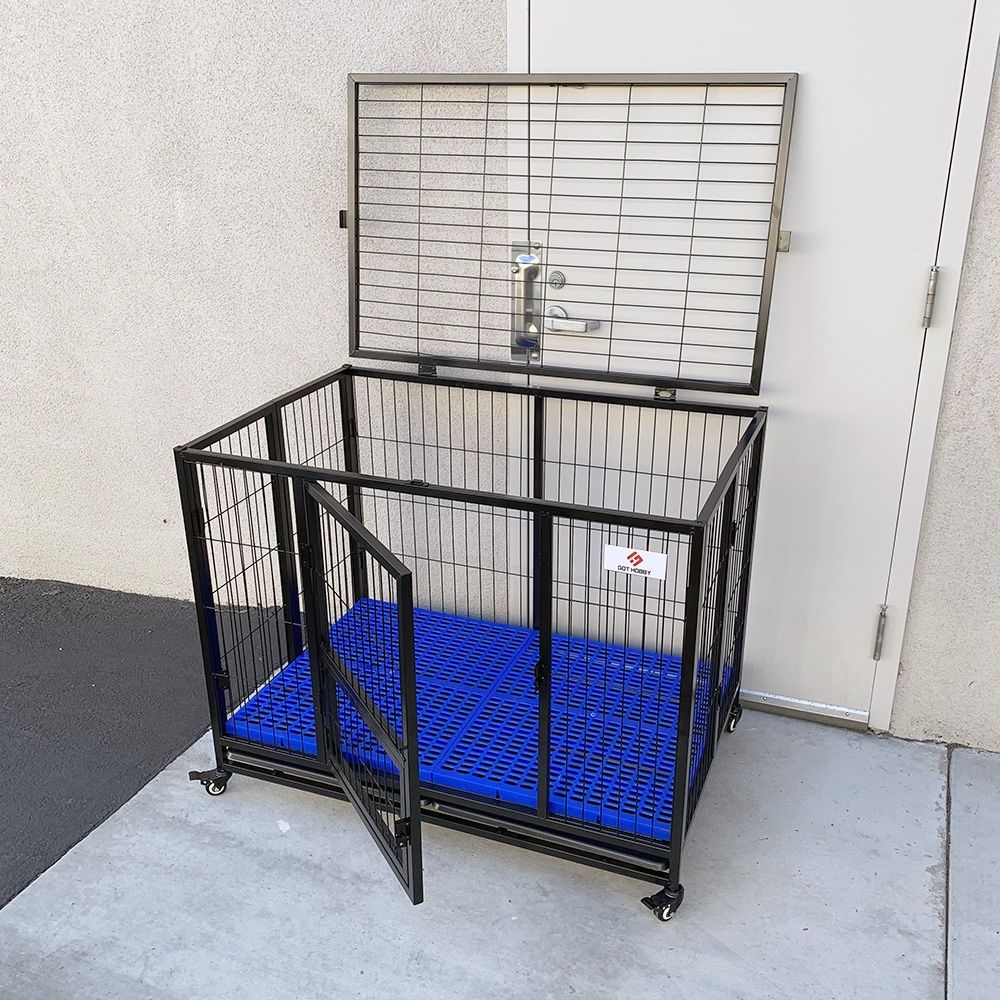 $170 (New) Folding dog cage 43x30x34” heavy duty single door kennel w/ plastic tray 