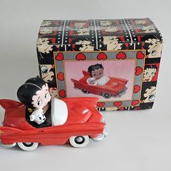 Betty Boop with Pudgy Red Convertible Car Figurine Trinket Box 
