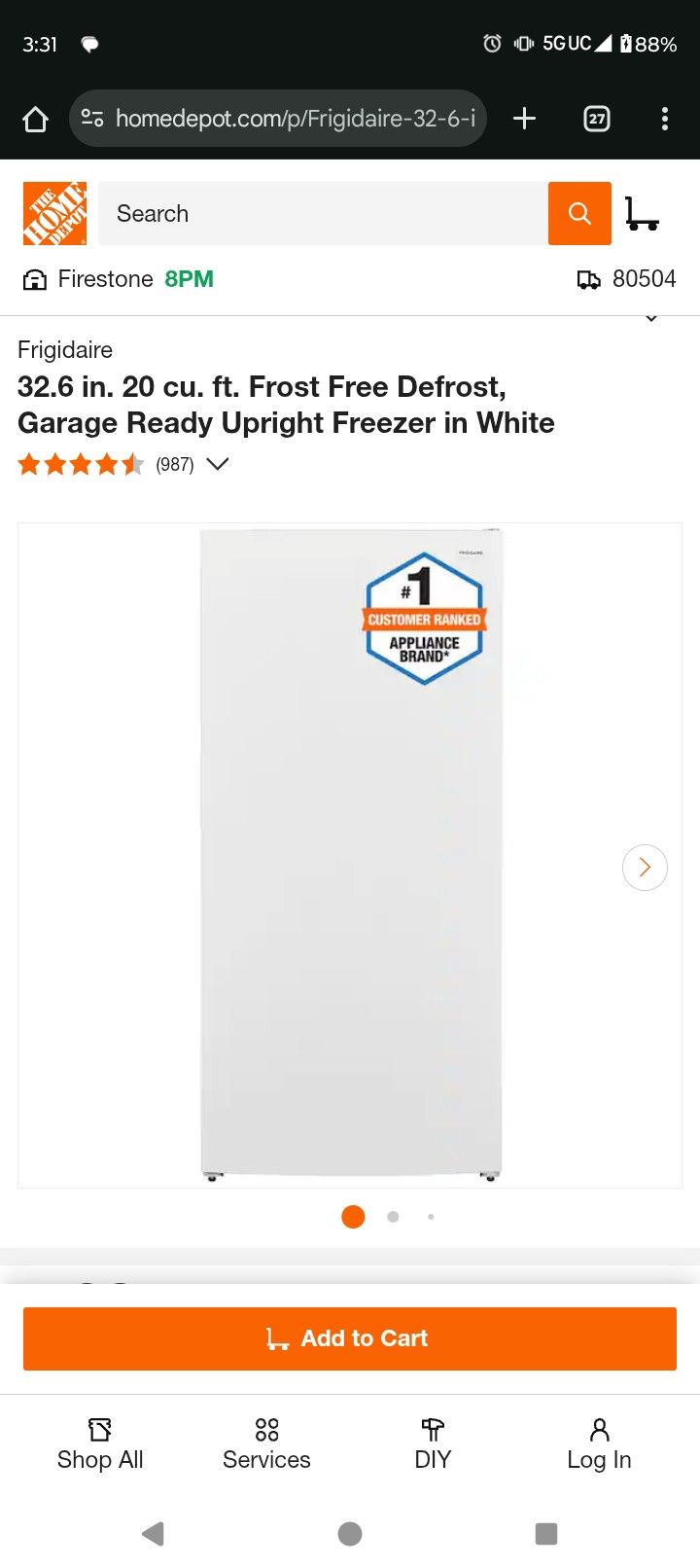 Frigidaire Stand Up Freezer