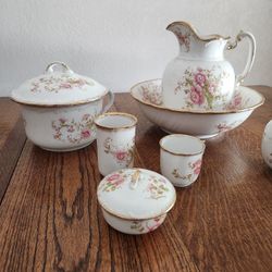 Large 9 Pc Victorian Wash Bowl Set Pitcher Chamber Pot