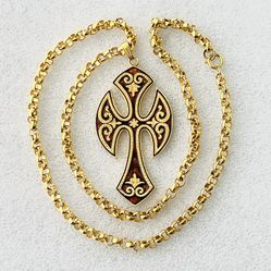 HMR Replica Heritage Museum Medieval Style Cross Enamel Pendant Necklace w/ Box