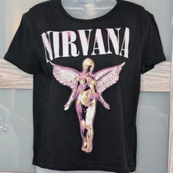 Ladies Small Nirvana T-shirt Band Concert Black Super Cute
