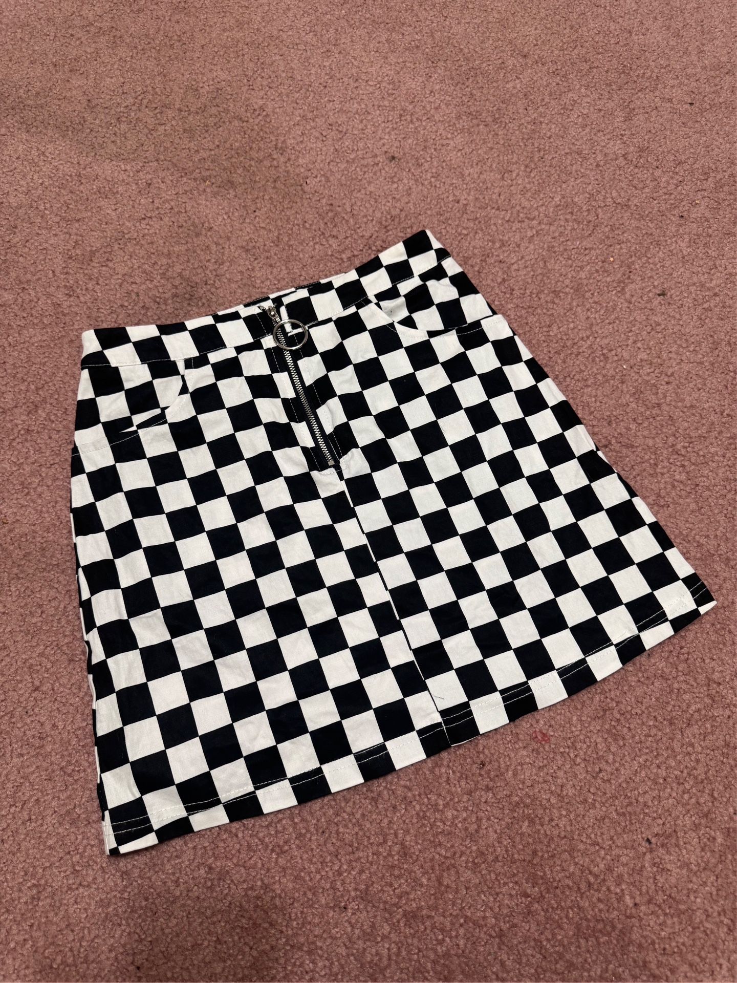 New Xs black white checkered mini skirt punk Emo goth gothic pencil zipper