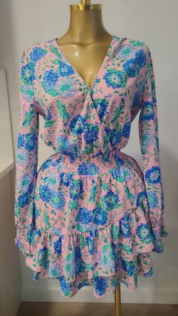Vestido Lilly Pulitzer Talla 10 Rosa Floral Manga Larga Cintura Elástica