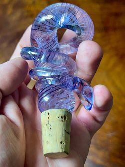 Purple swirl hand blown glass bottle stopper