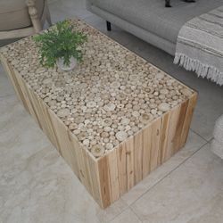Bali & Pari Elyssa Bohemian Coffee Table With Unique Repurposed Wood Logs