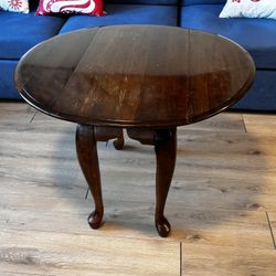 Vintage Solid Wood Drop-Leaf Table with Cabriole Legs