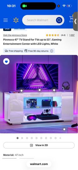 Pinmoco 47'' TV Stand for TVs up to 55", Gaming Entertainment Center with LED Lights, White