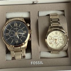 His and Her Chronograph Gold-Tone Stainless Steel Watch Gift Set
