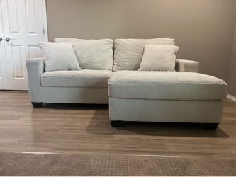 White Corduroy Chaise Loveseat
