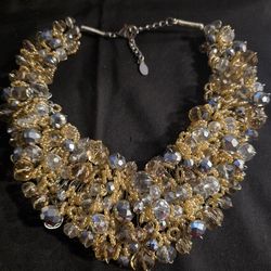 Aldo Champagne Gold Luxurious Ornate Statement Bib Beaded Necklace