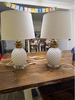 Pair of White Ceramic Pineapple Table Lamps
