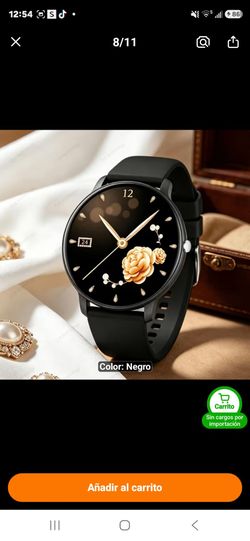 Black Round Analog Watch with Floral Dial