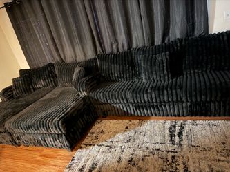Luxury Oversized Black Corduroy Sectional Sofa Set - Excellent Condition