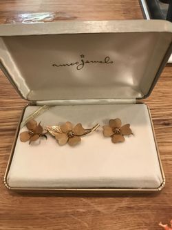 14k gold overlay earrings and brooch