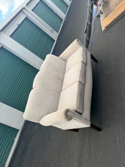 Beige Fabric Loveseat Sofa with Wood Legs
