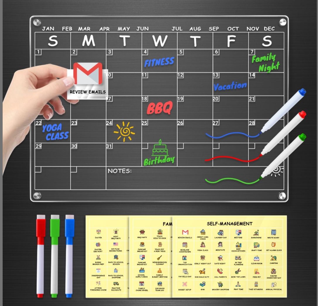 Acrylic Refrigerator Calendar With 3 Markers