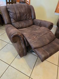 Plush Brown Faux-Leather Recliner with Nailhead Trim like new