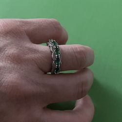 Emerald And White Sapphire Wedding Band