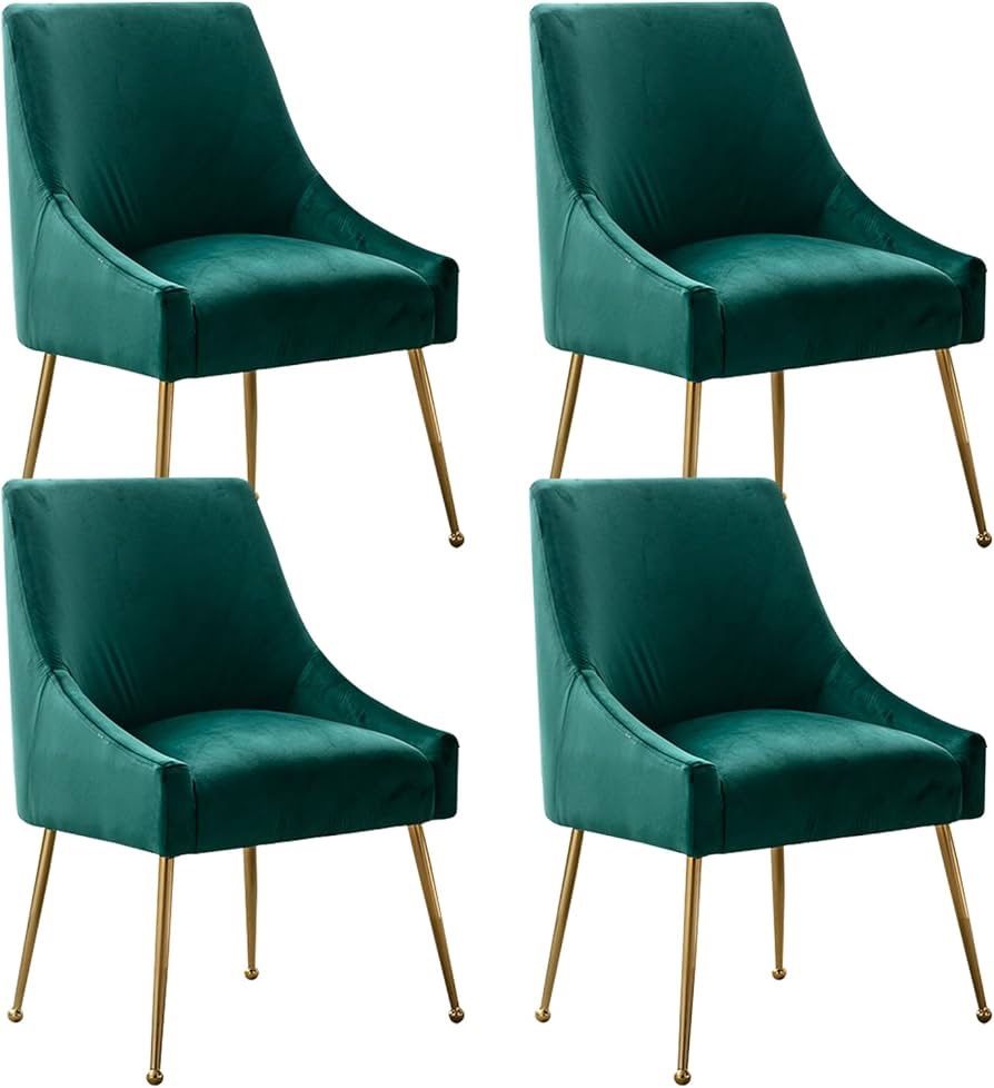280d Velvet Dining Chairs Set of 4, Fabric Dining Room Chairs with Backrest and Polished Gold Metal Legs, Modern Upholstered Vanity Chair for Living,