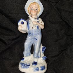Vintage Ceramic Country Boy Figurine - Hand Painted - Made in Korea-OBO